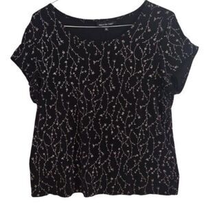 Women's Briggs New York Black Floral Short Sleeve Blouse Size XL